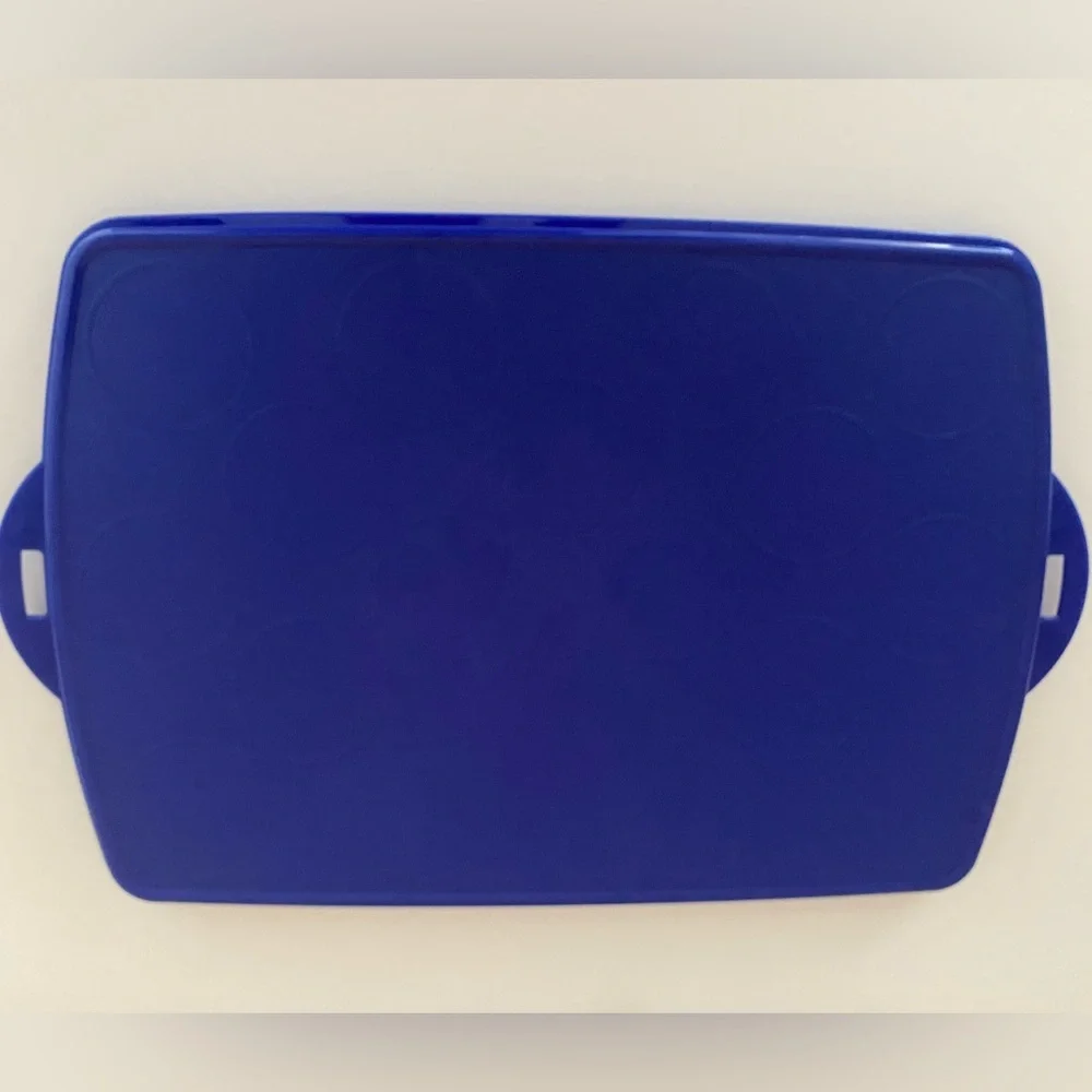 TUPPERWARE Rectangle Bake N Take Cake Cupcake Taker Carrier Blue Clear